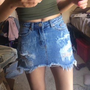 Distressed denim skirt